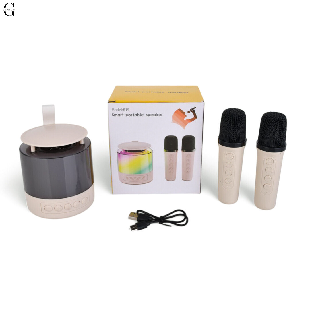 Караоке-система K19 Smart Portable Speaker с 2 беспроводными микрофонами и LED-подсветкой
